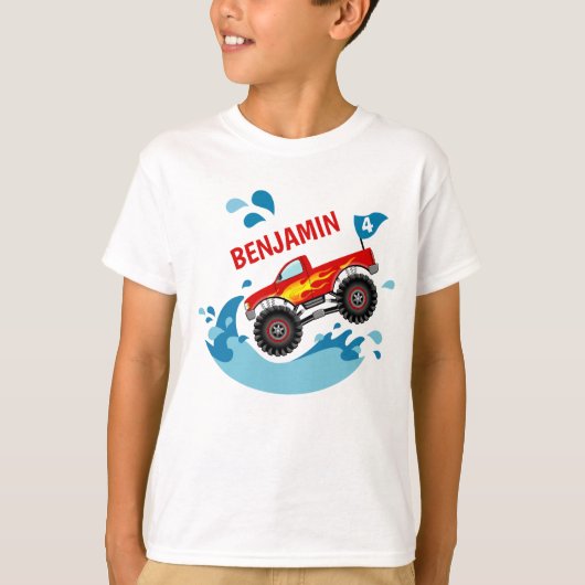 Monster Truck Pool Party Birthday Boy T-Shirt (Voorkant)