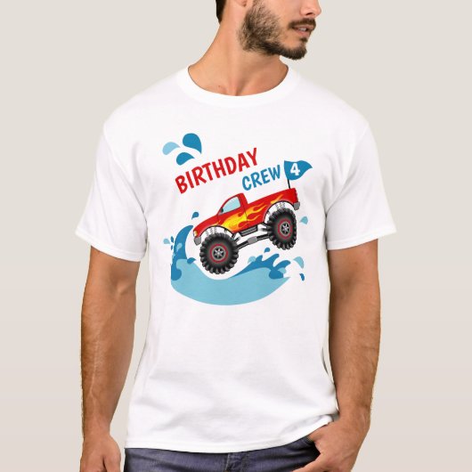 Monster Truck Pool Party Birthday Crew T-Shirt (Voorkant)