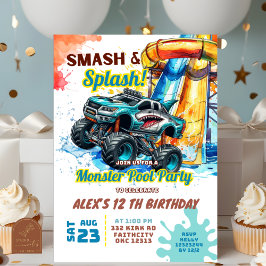Monster Truck Pool Party Verjaardag Uitnodiging