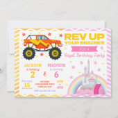 Monster Truck & Princess Joint Birthday Invitation Kaart (Voorkant)