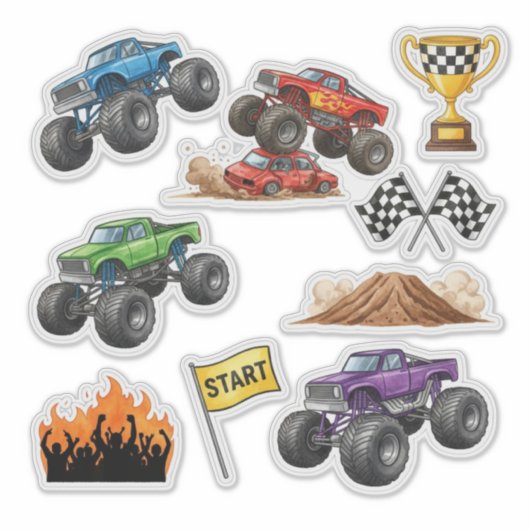 Monster Truck Race Rally Custom Vinyl Sticker (Voorkant)