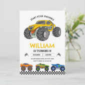 Monster Truck Race Verjaardag Uitnodiging, Jongens (Staand voorkant)