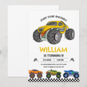 Monster Truck Race Verjaardag Uitnodiging, Jongens (Voorkant / Achterkant)