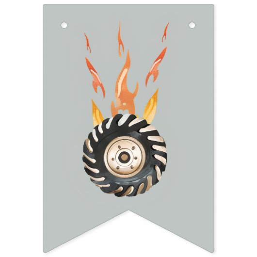 Monster Truck Racing Banden Wielen Verjaardagsfees Vlaggetjes (Eerste vlag)