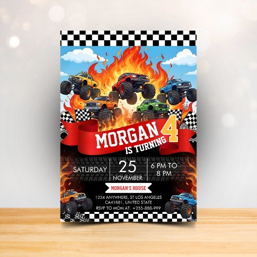 Monster Truck Racing Birthday Invitation Kaart