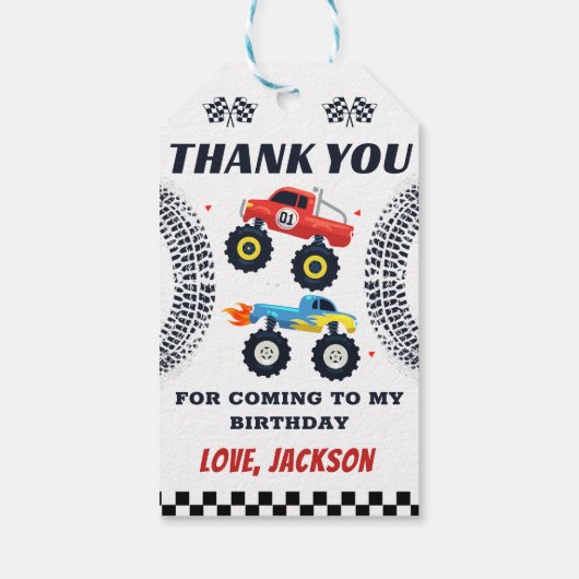 Monster Truck Racing Verjaardag Bedankt Cadeau Lab Cadeaulabel (Achterkant)