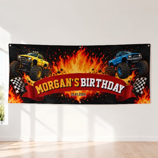 Monster Truck Racing Verjaardagsfeest Banner