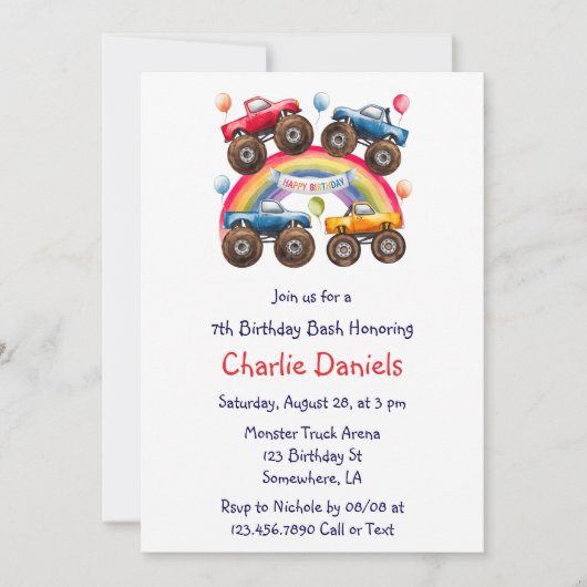 Monster Truck Rainbow Boy Age Verjaardag Bash Kaart (Voorkant)