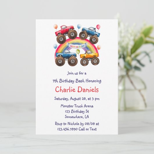 Monster Truck Rainbow Boy Age Verjaardag Bash Kaart (Staand voorkant)
