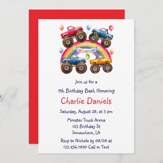 Monster Truck Rainbow Boy Age Verjaardag Bash Kaart (Voorkant / Achterkant)