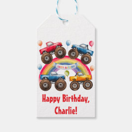 Monster Truck Rainbow Boy Verjaardag Bash Bedankt Cadeaulabel
