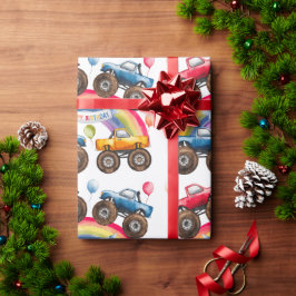 Monster Truck Rainbow Boy Verjaardag Bash Cadeaupapier