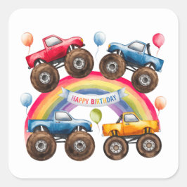 Monster Truck Rainbow Boy Verjaardag Bash Vierkante Sticker