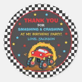 Monster Truck Rally Birthday Party Decor Favors Ronde Sticker