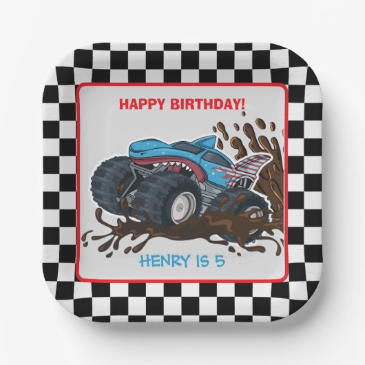 Monster Truck Rally Birthday Party Decorations Papieren Bordje (Voorkant)