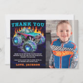 Monster Truck Rally Jongen Verjaardagsfoto Bedankkaart (Voorkant)