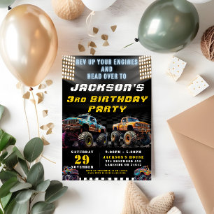 Monster Truck Rally Jongens Verjaardagsfeest Kaart