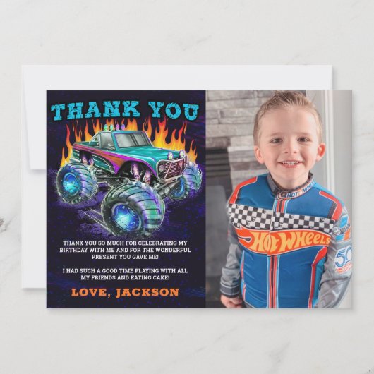 Monster Truck Rally Jongens Verjaardagsfoto Bedankkaart (Voorkant)