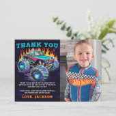 Monster Truck Rally Jongens Verjaardagsfoto Bedankkaart (Staand voorkant)