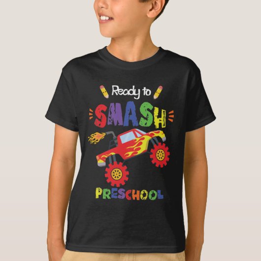 Monster Truck Ready to Smash Preschool First Day T-shirt (Voorkant)