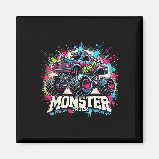 Monster Truck Retro Kleurrijke Graffiti Peuters Vo Magneet (Voorkant)