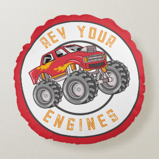 Monster Truck Rev Uw Motoren Kind Rond Kussen