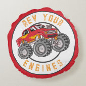 Monster Truck Rev Uw Motoren Kind Rond Kussen (Achterkant)