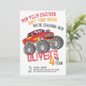 Monster Truck Rev Your Engines Birthday Party Kaart (Staand voorkant)