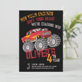Monster Truck Rev Your Engines Birthday Party Kaart (Staand voorkant)