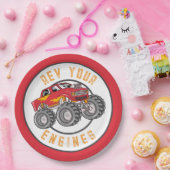 Monster Truck Rev Your Engines Birthday Party Papieren Bordje (Feest)