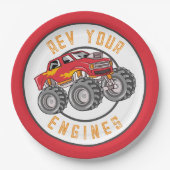 Monster Truck Rev Your Engines Birthday Party Papieren Bordje (Voorkant)