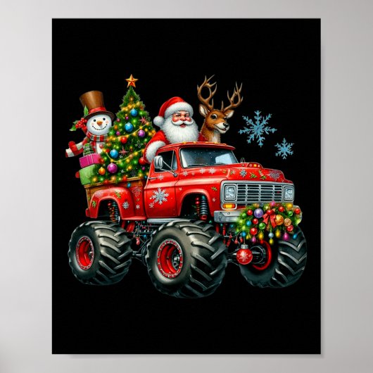 Monster Truck Santa Reindeer Kerstboom Kinder T Poster (Voorkant)