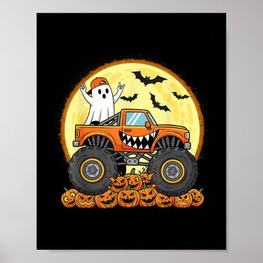 Monster Truck Schattige Boo Pumpkin Funny Hallowee Poster (Voorkant)