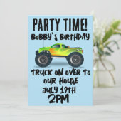 MONSTER TRUCK SCRIPT KINDEREN VERJAARDAG UITNODIGI KAART (Staand voorkant)