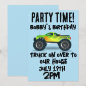 MONSTER TRUCK SCRIPT KINDEREN VERJAARDAG UITNODIGI KAART (Voorkant / Achterkant)