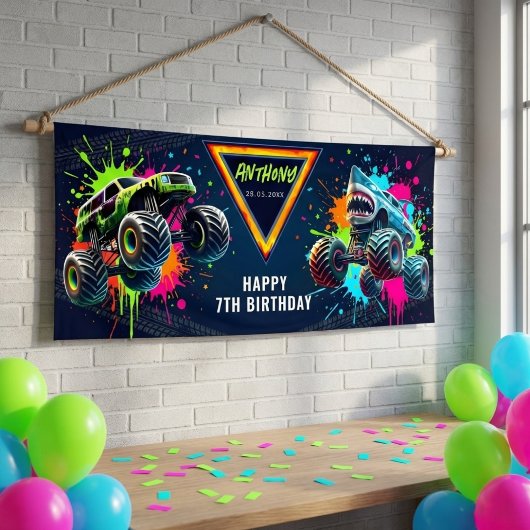 Monster Truck Shark Birthday Banner