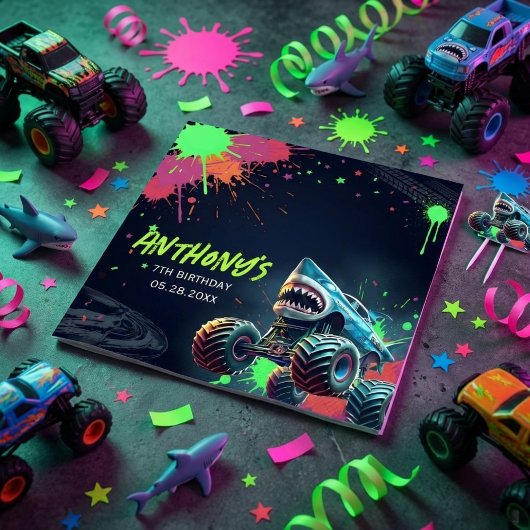 Monster Truck Shark Birthday Napkins Servet