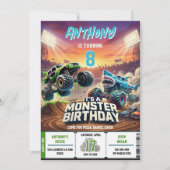 Monster Truck Shark invitation Boy Party Kaart (Voorkant)