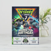 Monster Truck Shark invitation Boy Party Kaart (Staand voorkant)
