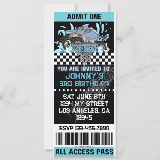 Monster Truck Shark Invite Kaart (Voorkant)