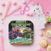 Monster Truck Showdown High-Speed Racing Square Papieren Bordje (Feest)