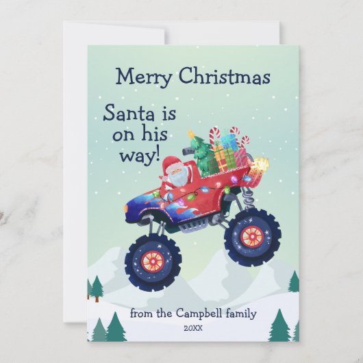Monster Truck Sinterklaas familienaam Feestdagenkaart (Voorkant)