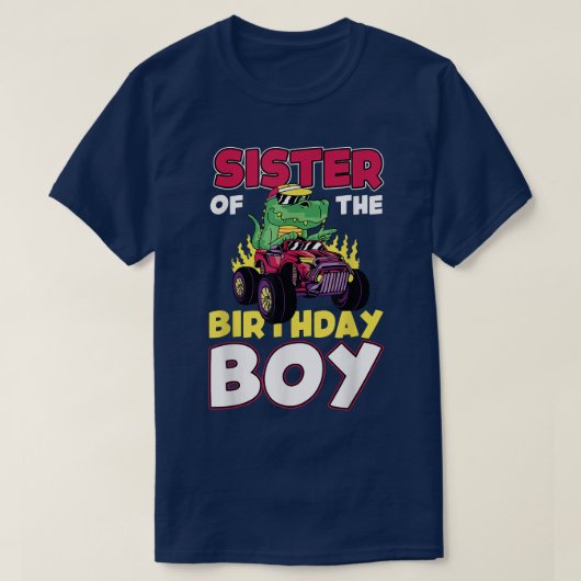 Monster Truck Sister van de Birthday Boy Dinosaur T-shirt (Design voorkant)