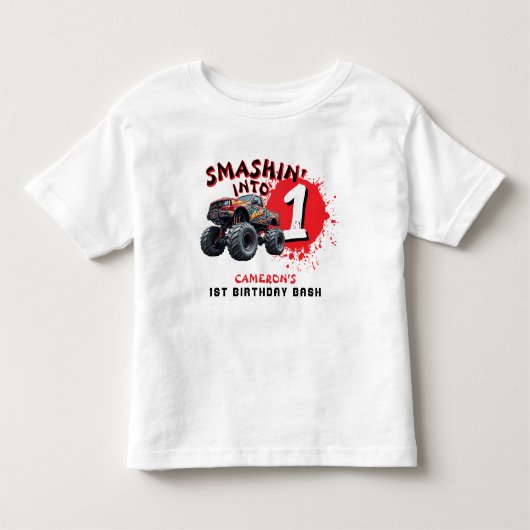 Monster Truck Smash 1e Verjaardag Kinder Shirts (Voorkant)