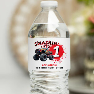 Monster Truck Smash 1e verjaardag Waterfles Etiket