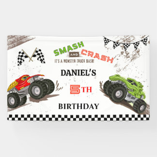Monster truck smash and crash cute 5th birthday spandoek