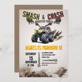Monster Truck SMASH & CRASH Bash Verjaardagsfeestj Kaart