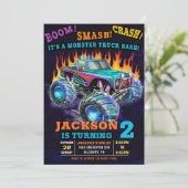 Monster Truck Smash Crash Jongen Verjaardagsfeestj Kaart (Staand voorkant)
