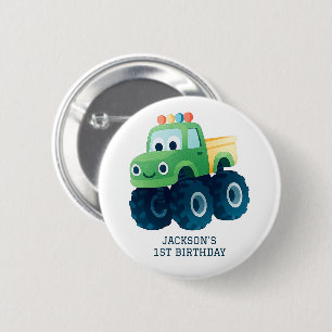 Monster Truck Smash en Crash Verjaardag Ronde Button 5,7 Cm
