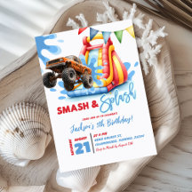 Monster Truck Smash en Splash Pool Party Verjaarda